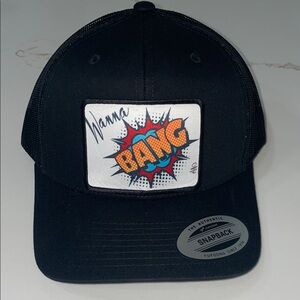 WANNA BANG Black Snapback Hat with Comic Patch